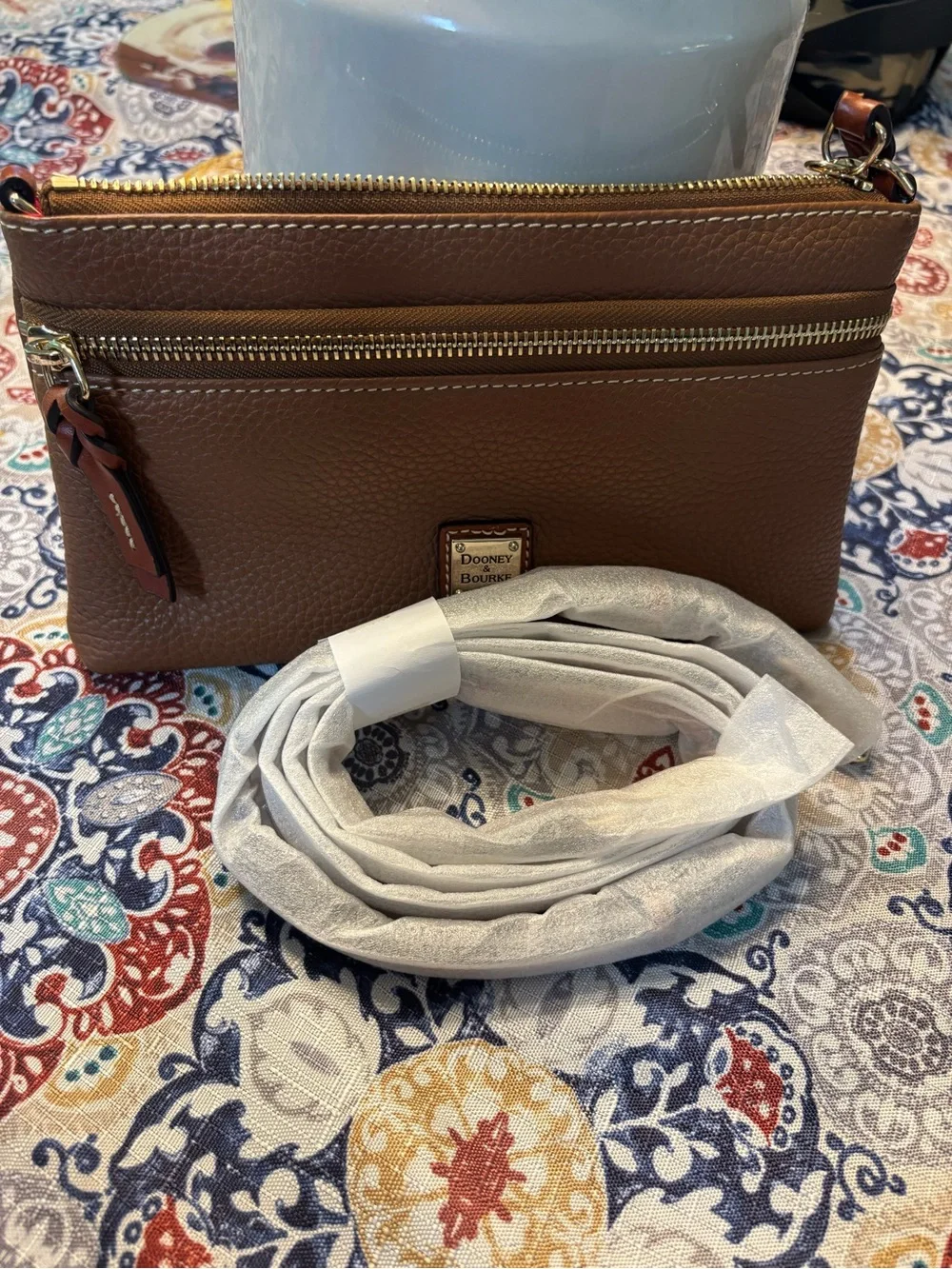 Dooney & Bourke Brown Pebbled Leather Zip Wallet/ crossbody with Gold Hardware